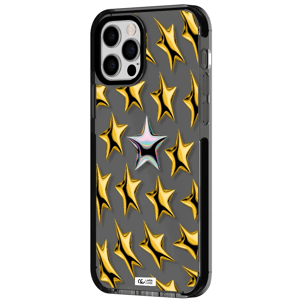 a group of gold stars Apple iPhone 12 pro impact Smoke Black Case