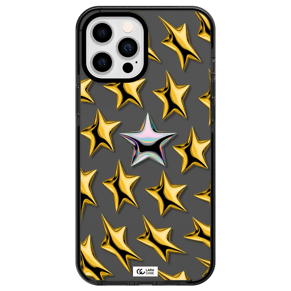 a group of gold stars Apple iPhone 12 pro max impact Smoke Black Case
