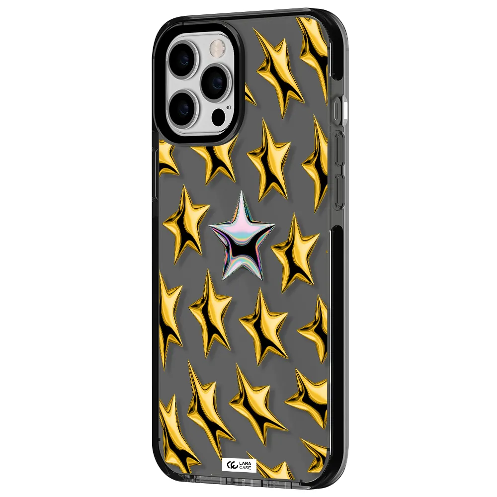 a group of gold stars Apple iPhone 12 pro max impact Smoke Black Case