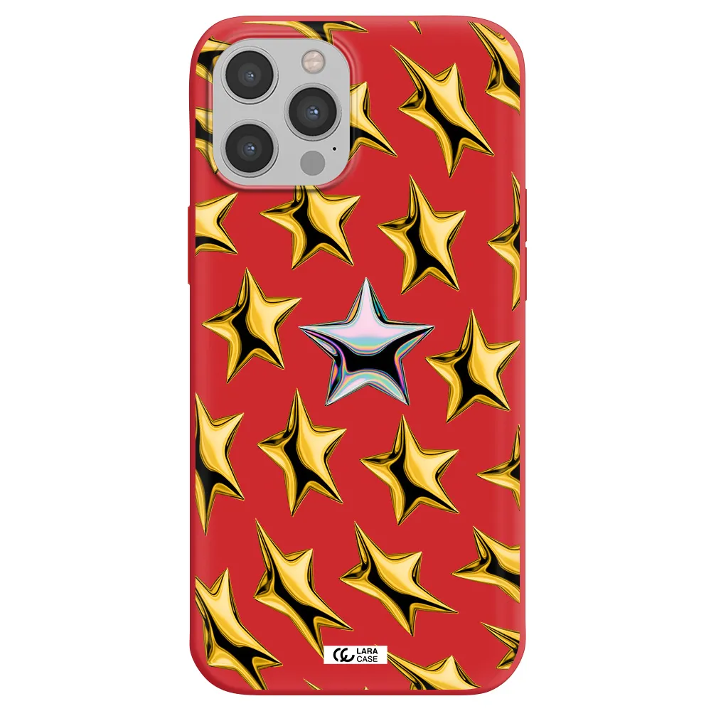 a group of gold stars Apple iPhone 12 pro max Silicone Imperial Red Case