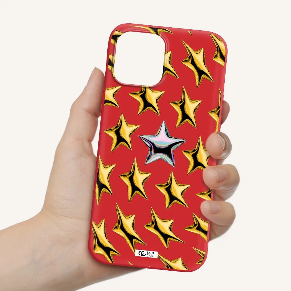 a group of gold stars Apple iPhone 12 pro max Silicone Imperial Red Case