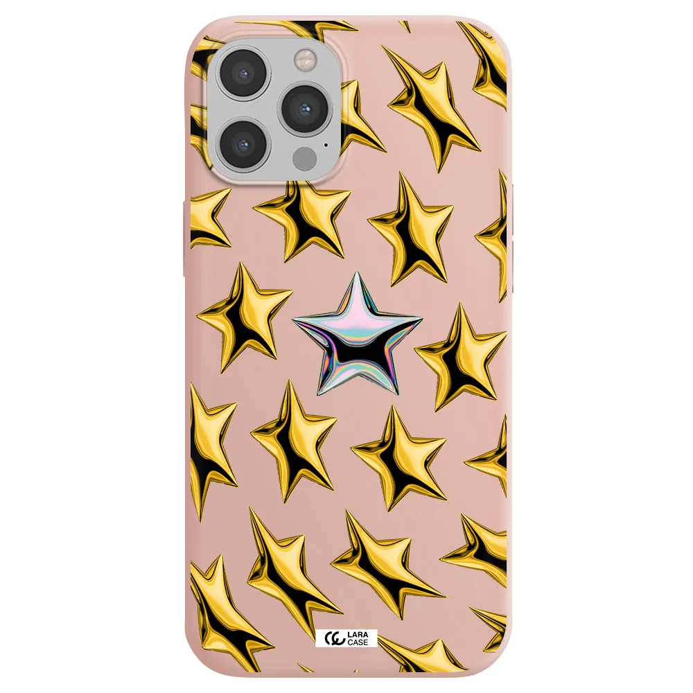 a group of gold stars Apple iPhone 12 pro max Silicone pastel pink Case