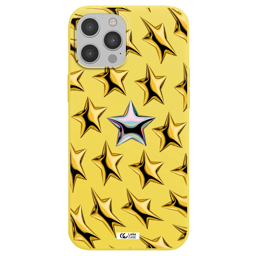 a group of gold stars Apple iPhone 12 pro Silicone canary yellow Case