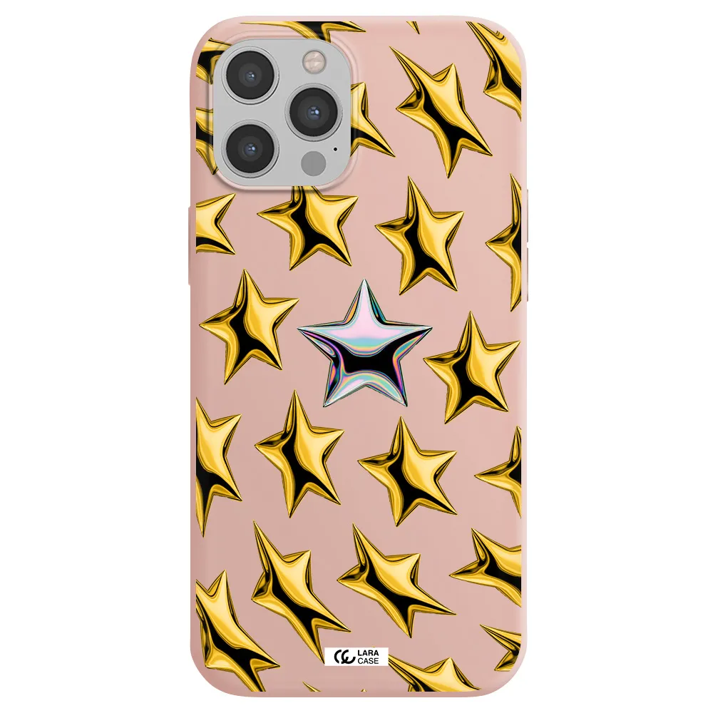 a group of gold stars Apple iPhone 12 pro Silicone pastel pink Case