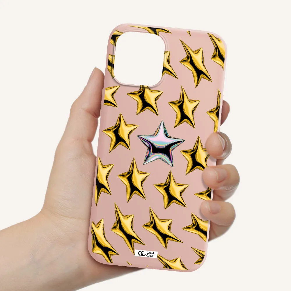 a group of gold stars Apple iPhone 12 pro Silicone pastel pink Case
