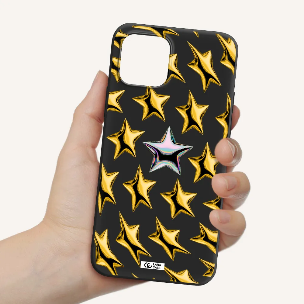 a group of gold stars Apple iPhone 12 Silicone black Case