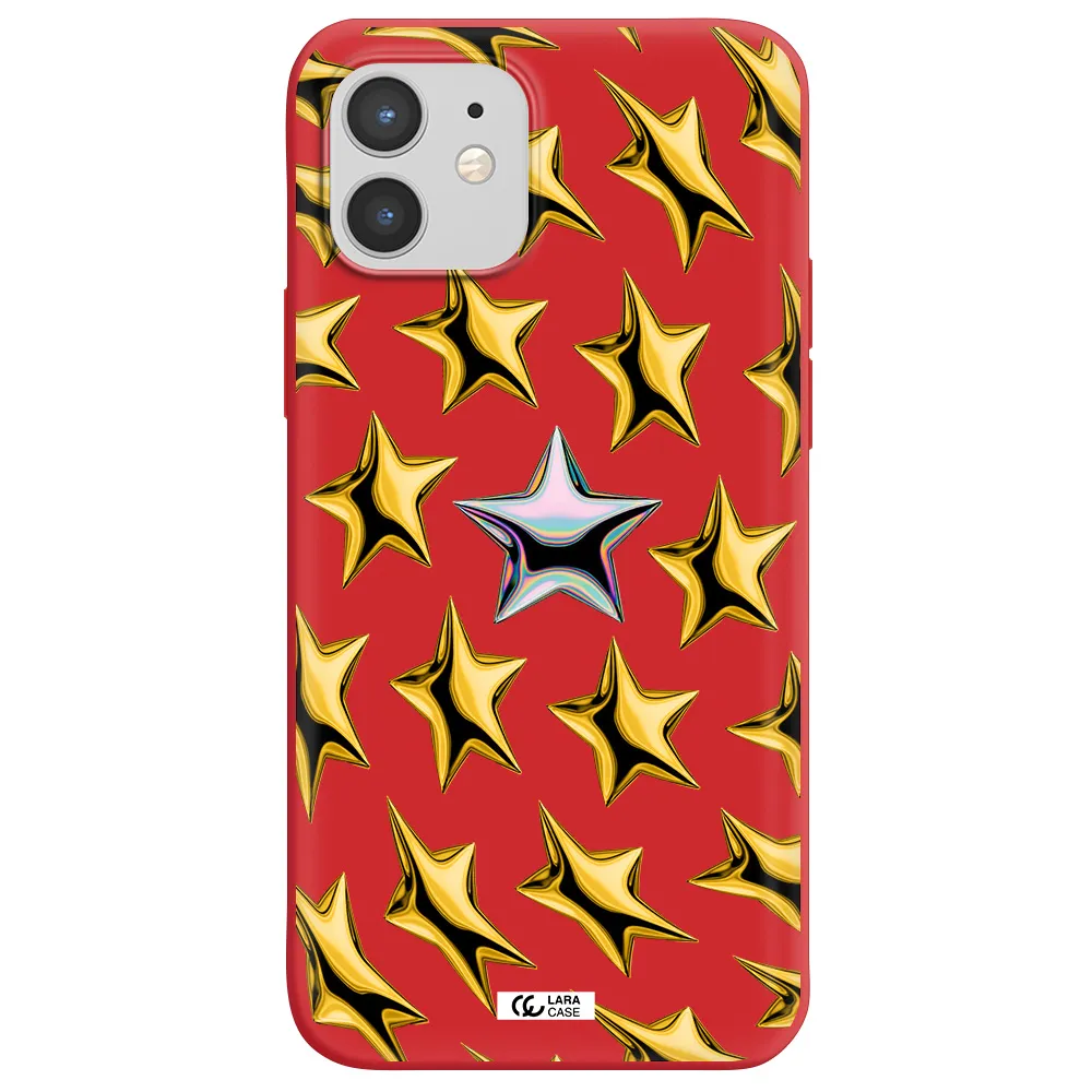 a group of gold stars Apple iPhone 12 Silicone Imperial Red Case