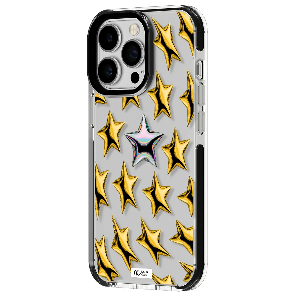 a group of gold stars Apple iPhone 13 Pro impact black border Case