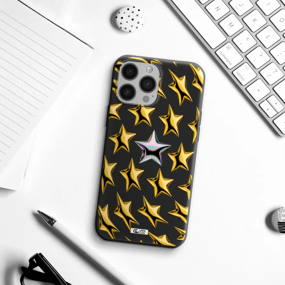 a group of gold stars Apple iPhone 13 Pro Max Silicone black Case