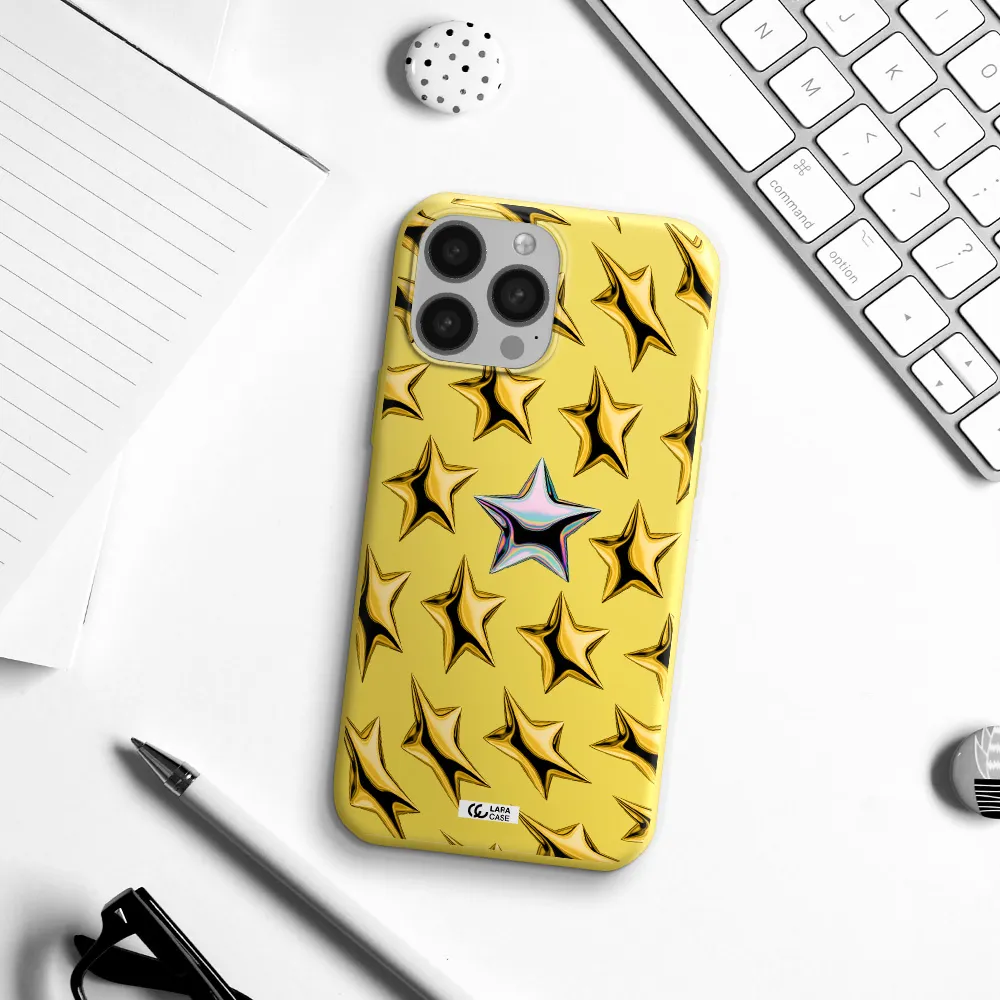 a group of gold stars Apple iPhone 13 Pro Silicone canary yellow Case