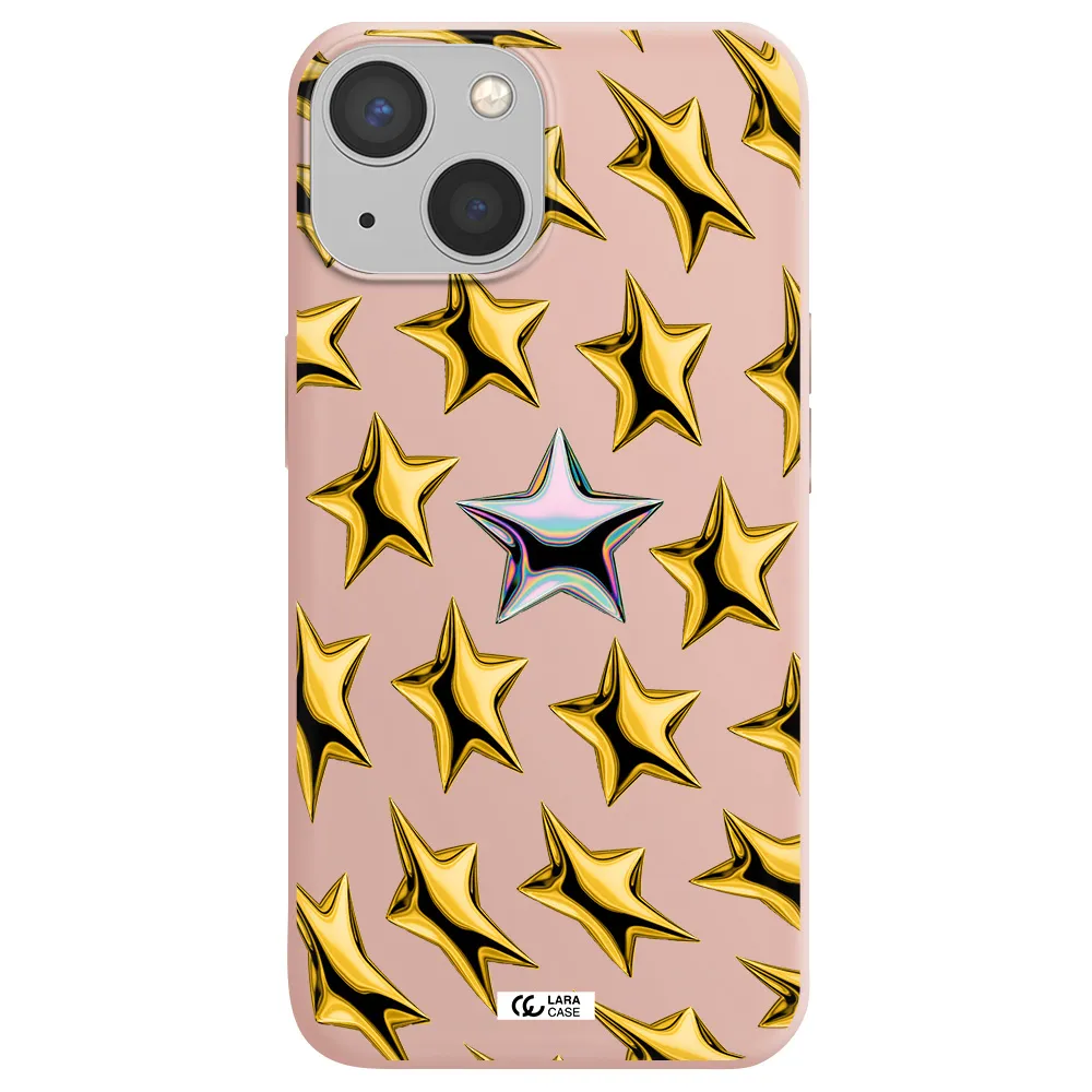 a group of gold stars Apple iPhone 13 Silicone pastel pink Case