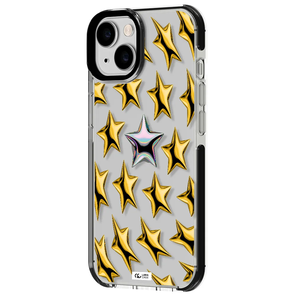 a group of gold stars Apple iPhone 14 impact black border Case
