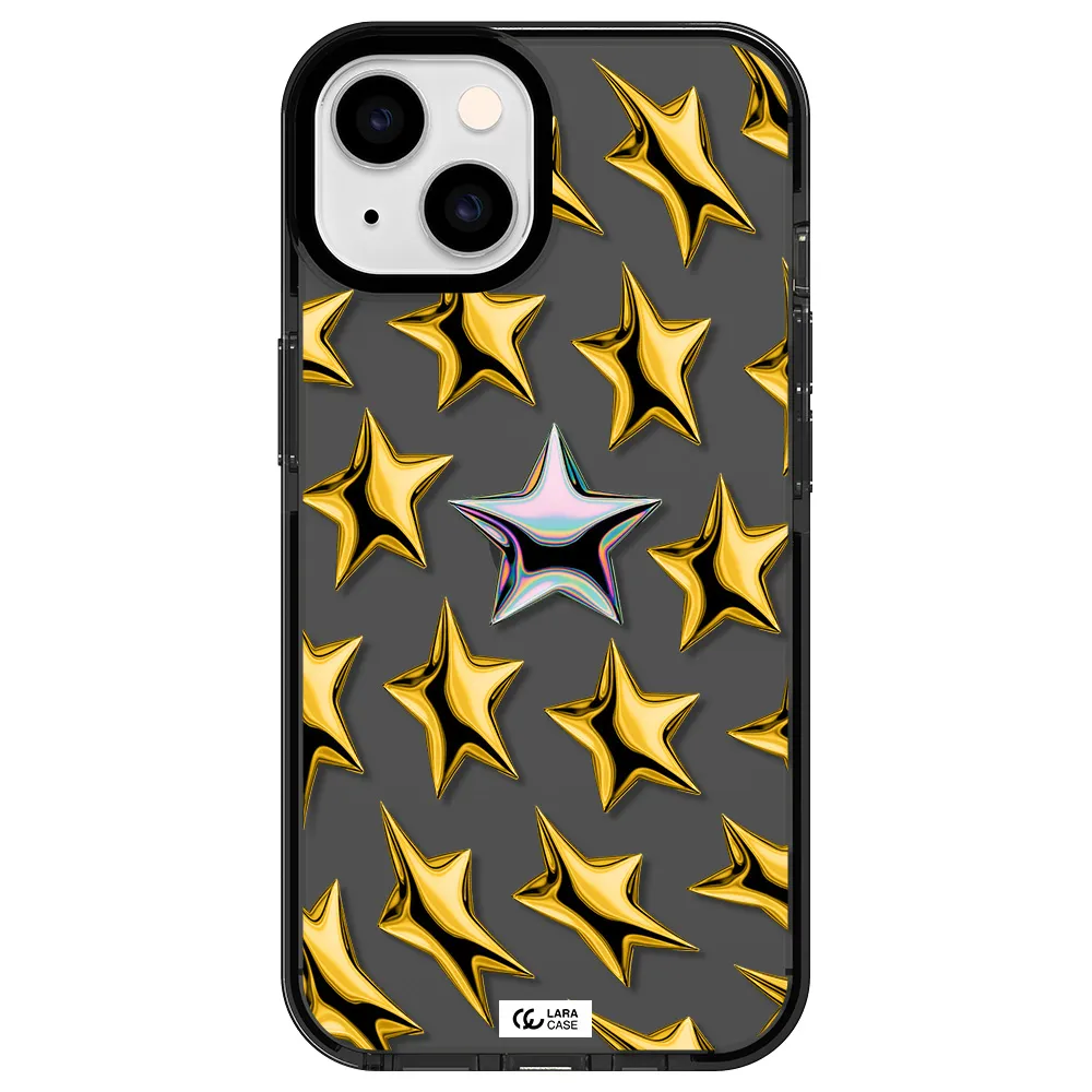 a group of gold stars Apple iPhone 14 impact Smoke Black Case