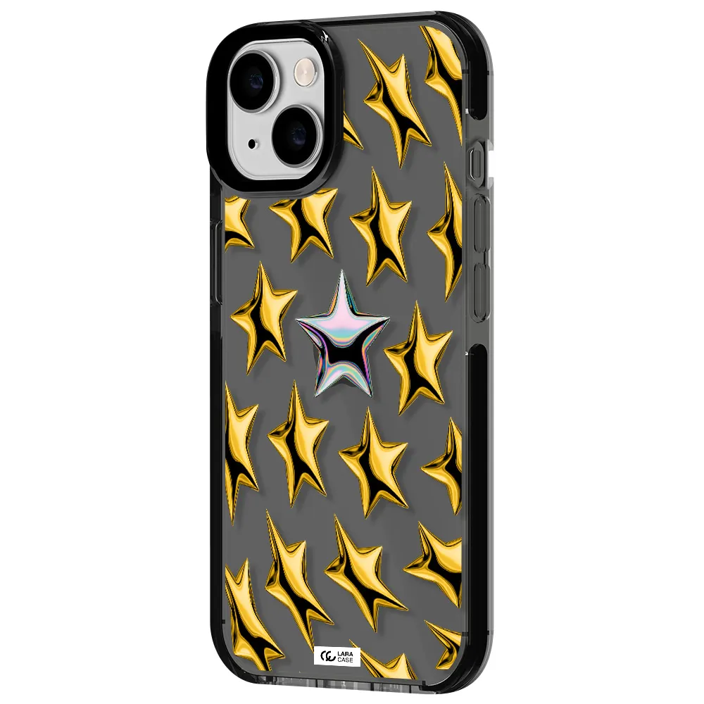 a group of gold stars Apple iPhone 14 impact Smoke Black Case