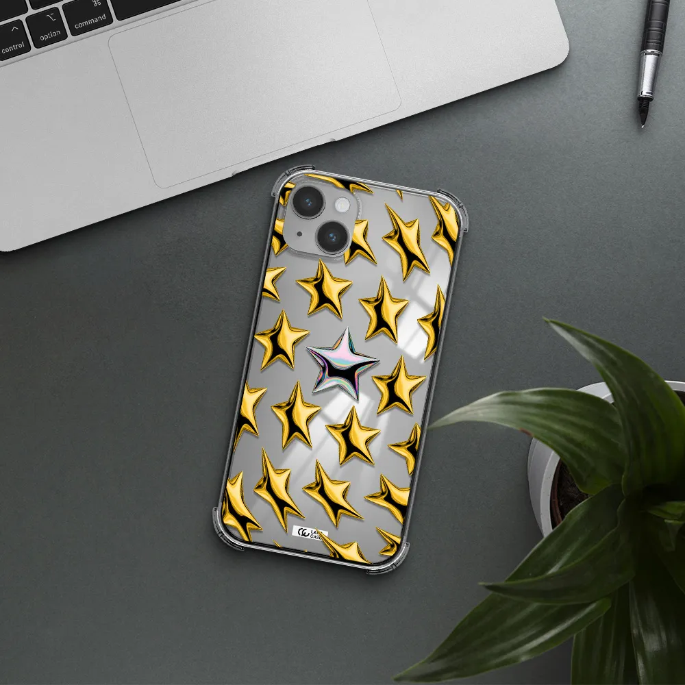 a group of gold stars Apple iPhone 14 plus Clear PC Case
