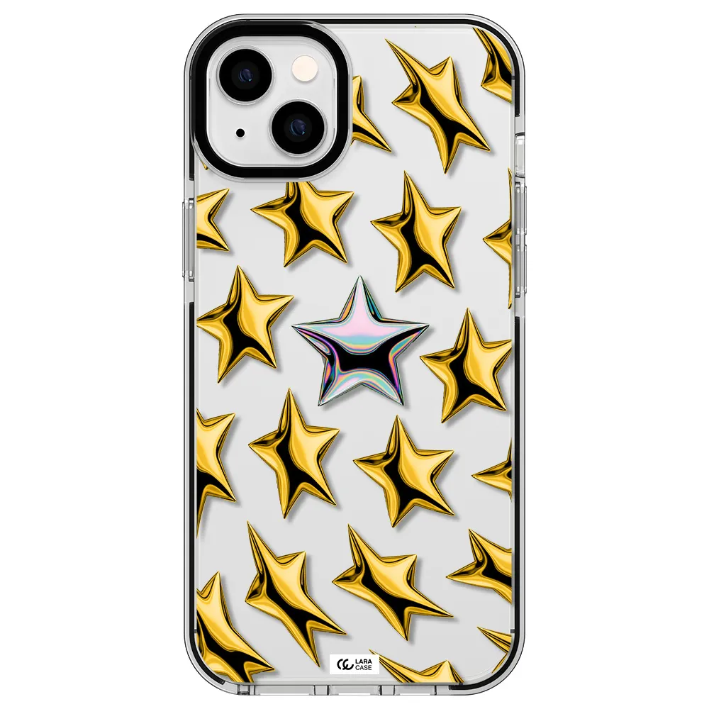 a group of gold stars Apple iPhone 14 plus impact black border Case
