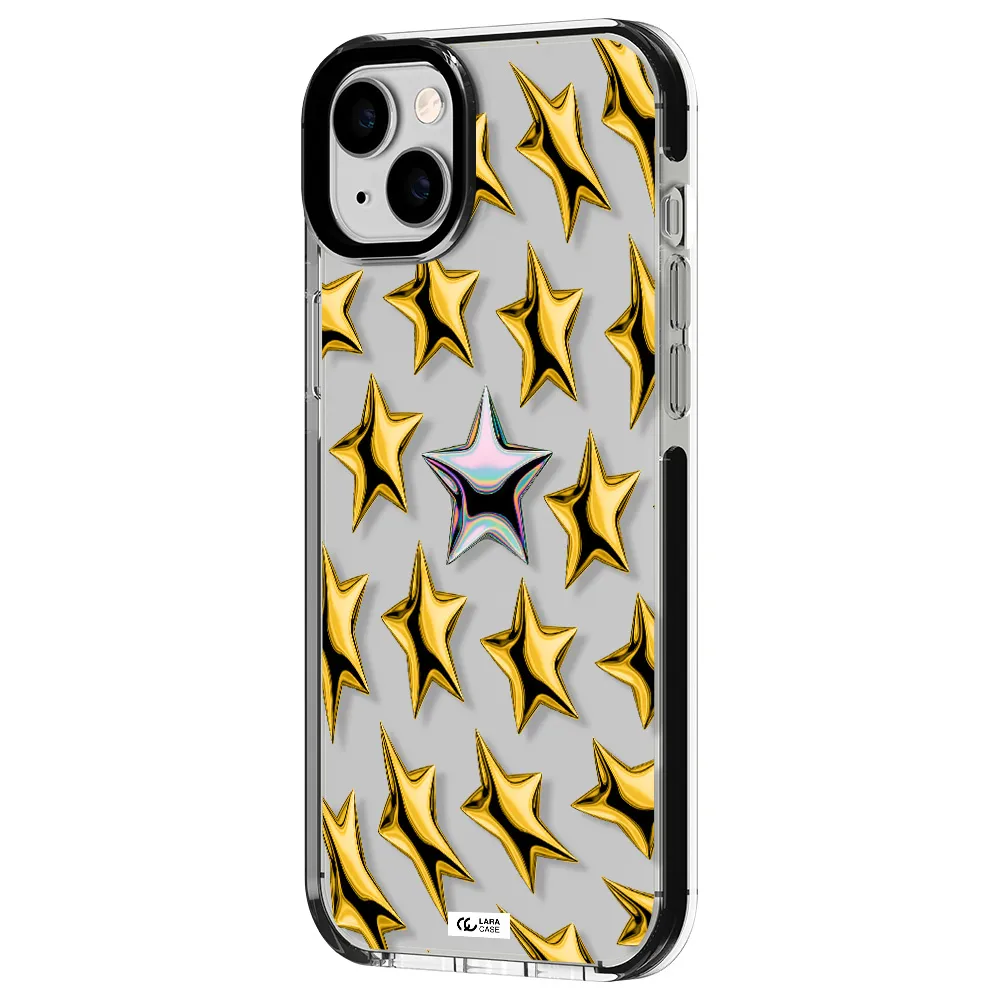 a group of gold stars Apple iPhone 14 plus impact black border Case