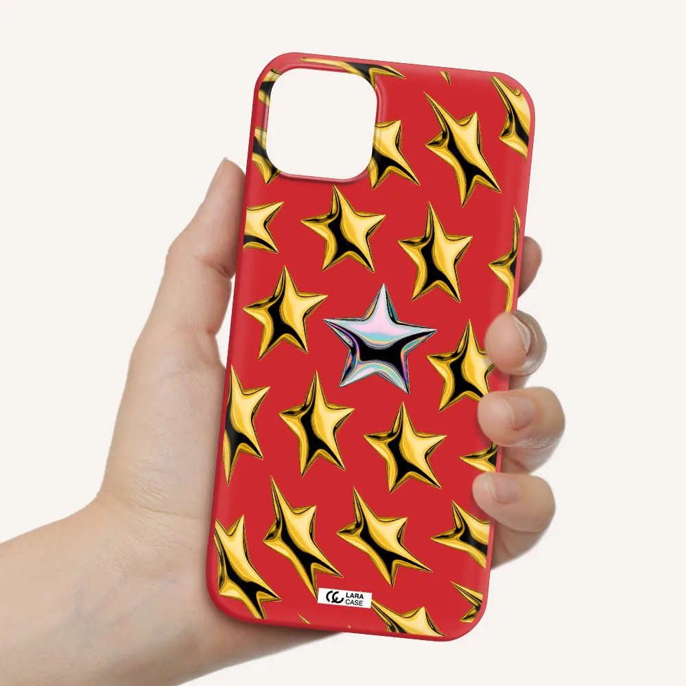 a group of gold stars Apple iPhone 14 plus Silicone Imperial Red Case