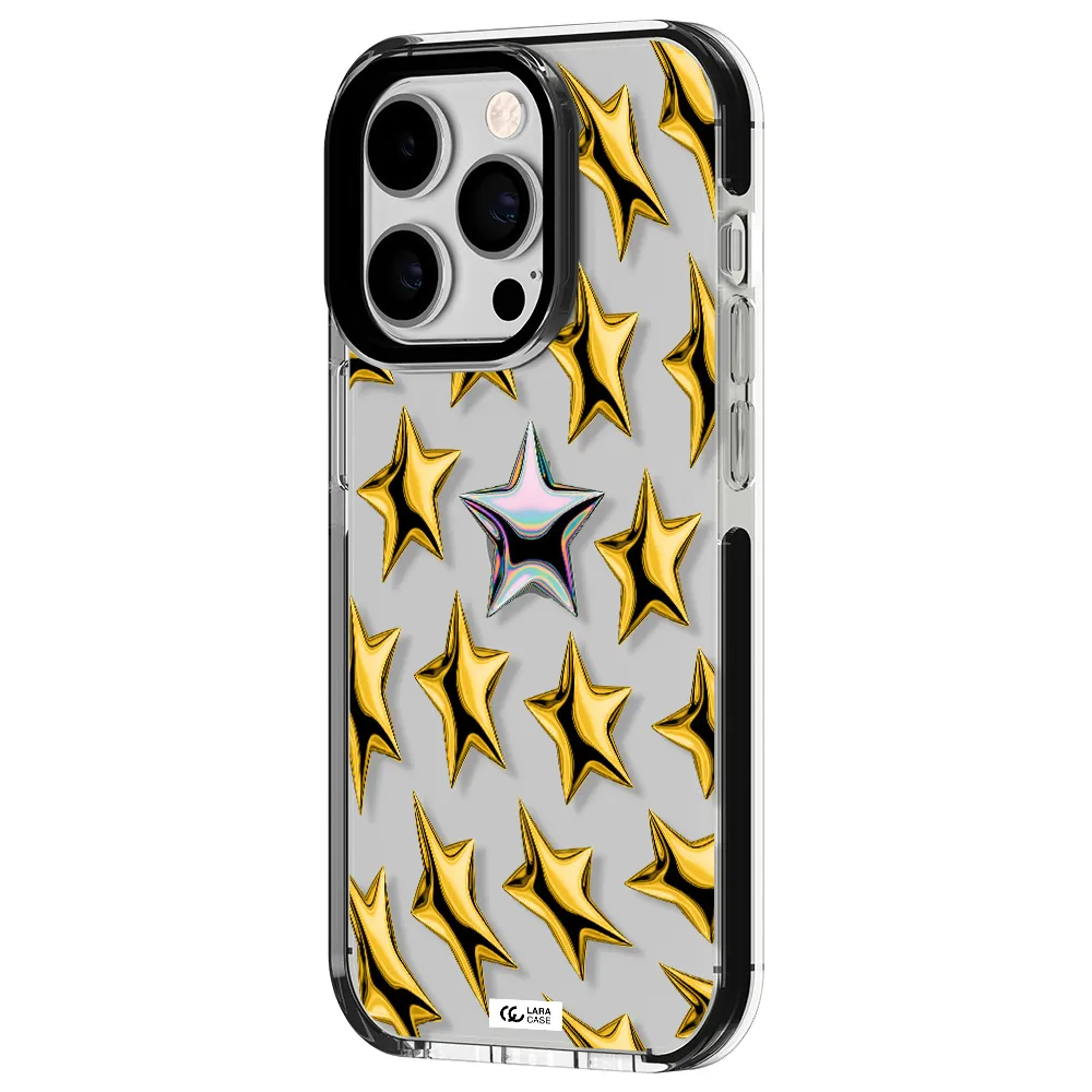 a group of gold stars Apple iPhone 14 pro impact black border Case