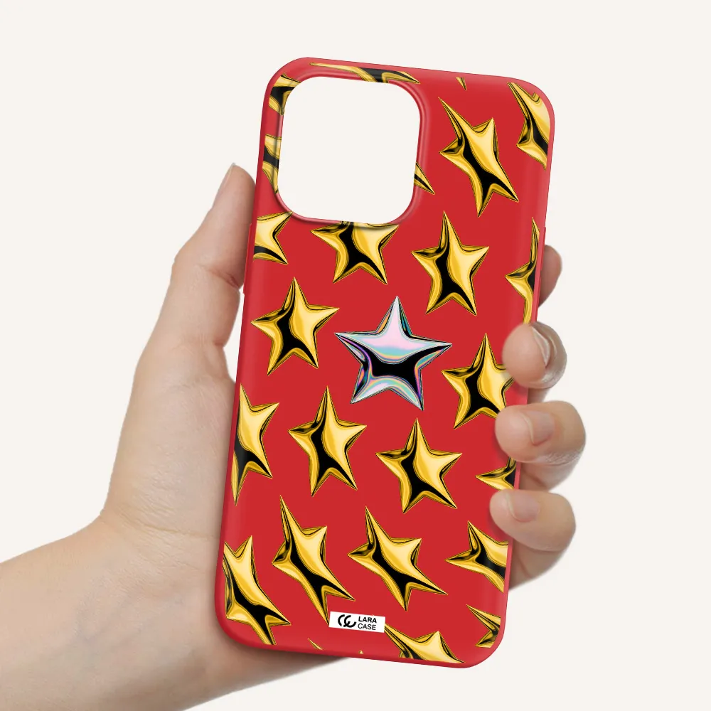 a group of gold stars Apple iPhone 14 pro max Silicone Imperial Red Case