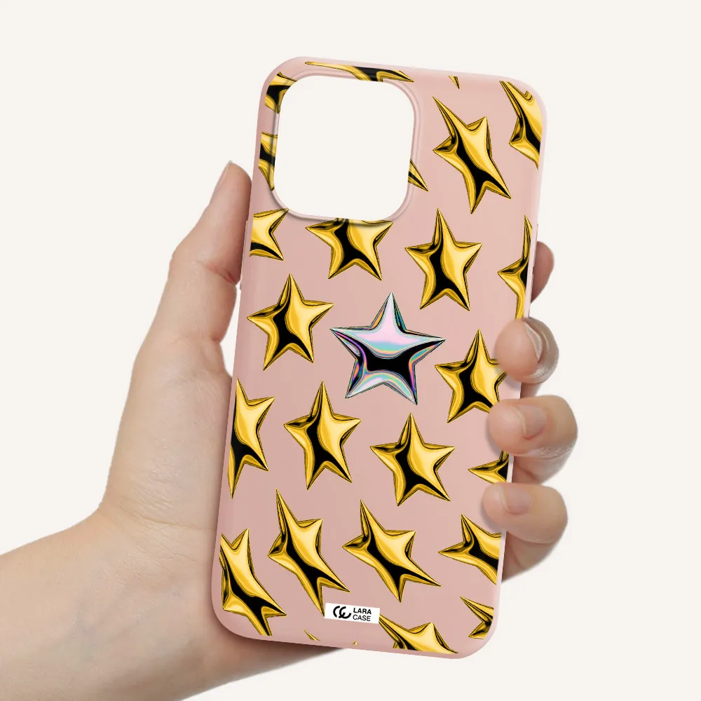 a group of gold stars Apple iPhone 14 pro max Silicone pastel pink Case