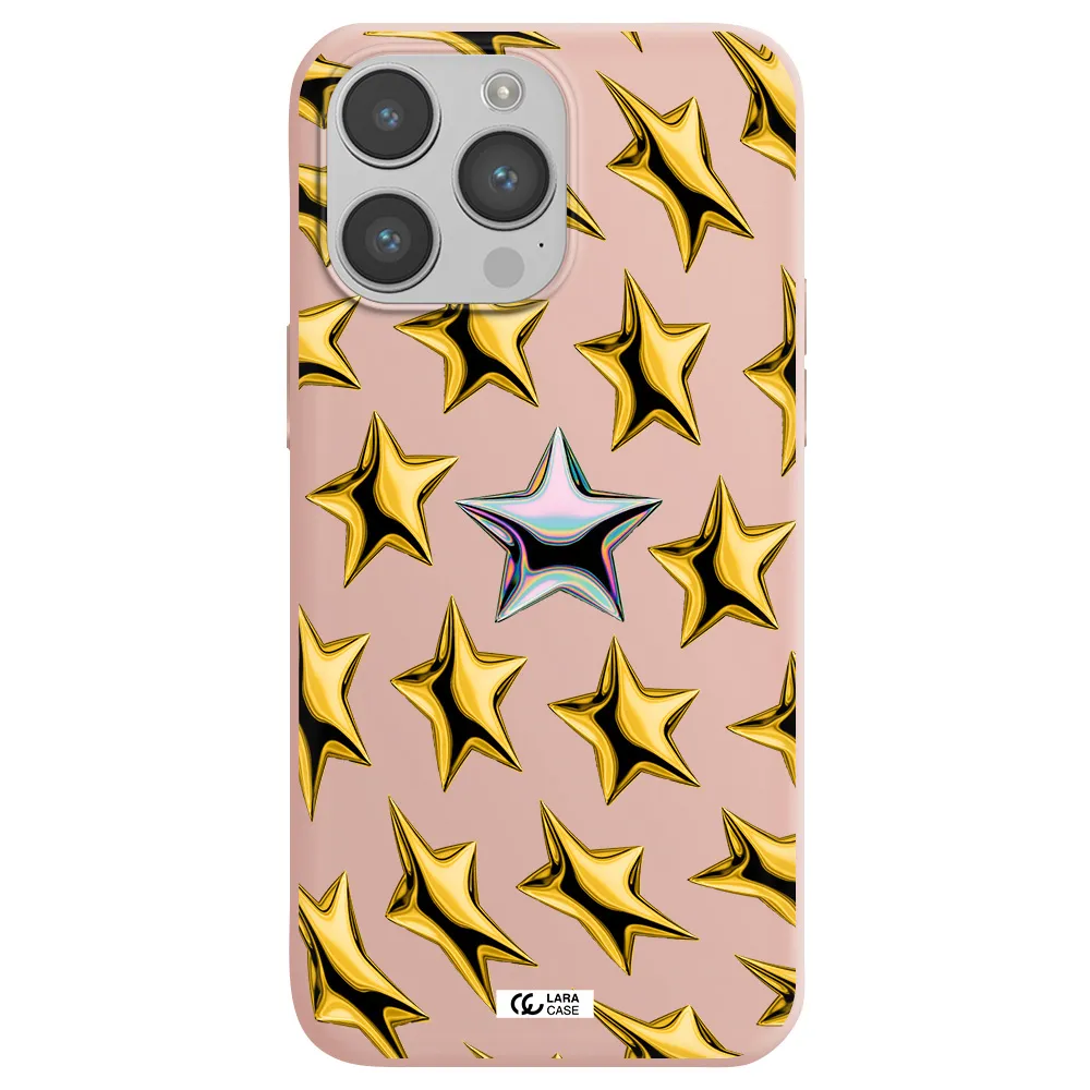 a group of gold stars Apple iPhone 14 pro Silicone pastel pink Case
