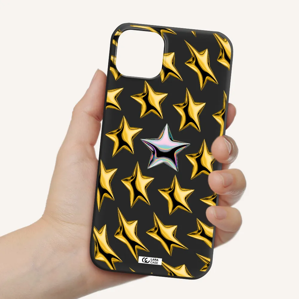 a group of gold stars Apple iPhone 14 Silicone black Case