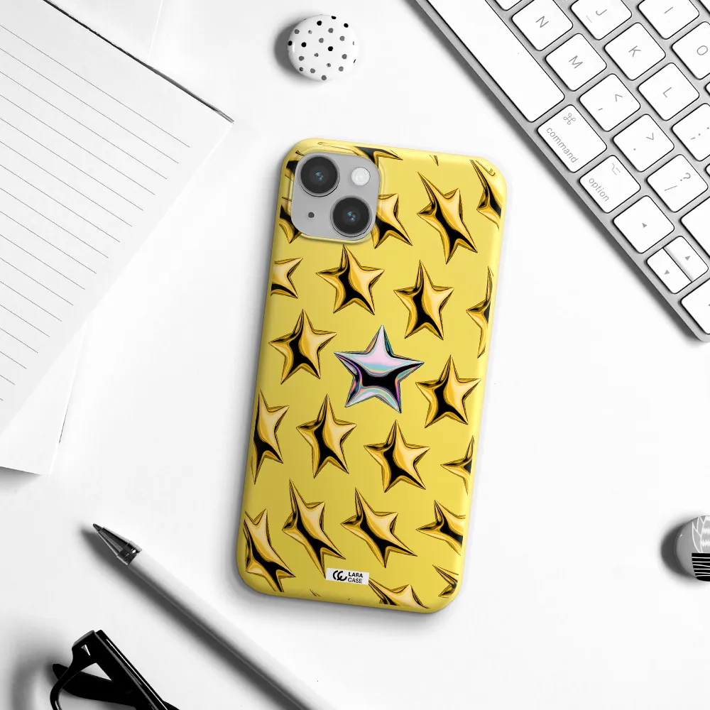 a group of gold stars Apple iPhone 14 Silicone canary yellow Case
