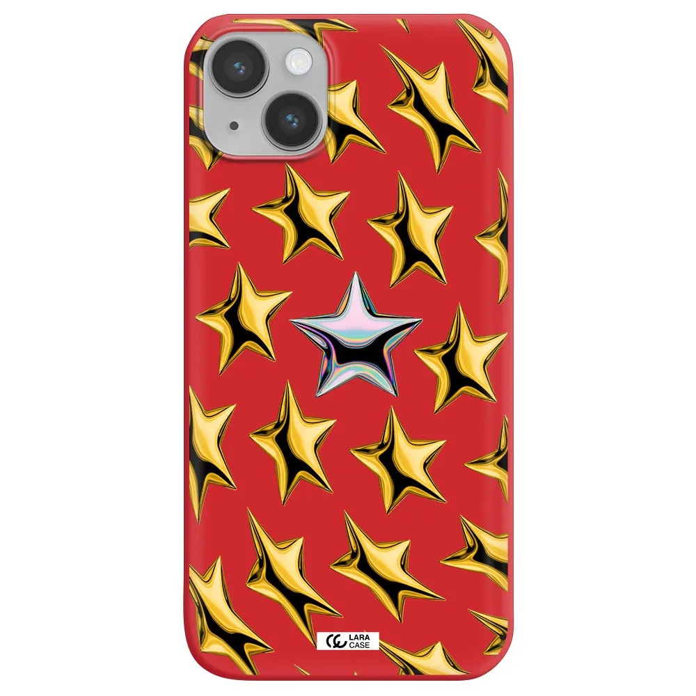 a group of gold stars Apple iPhone 14 Silicone Imperial Red Case