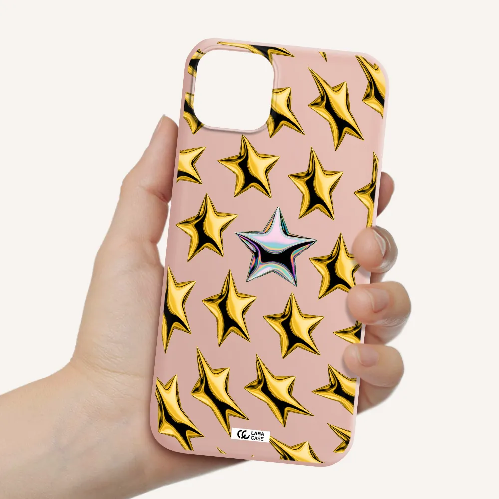 a group of gold stars Apple iPhone 14 Silicone pastel pink Case