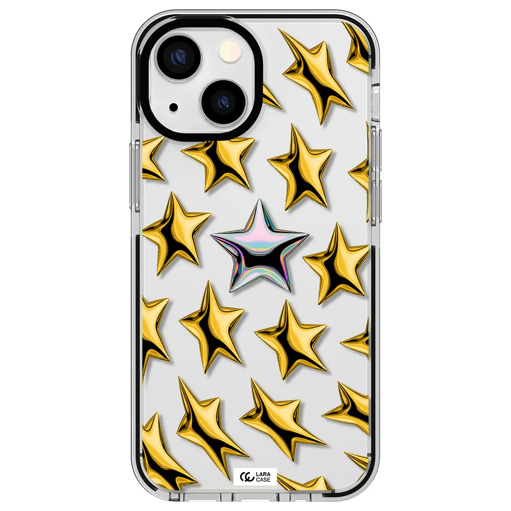 a group of gold stars Apple iPhone 15 impact black border Case