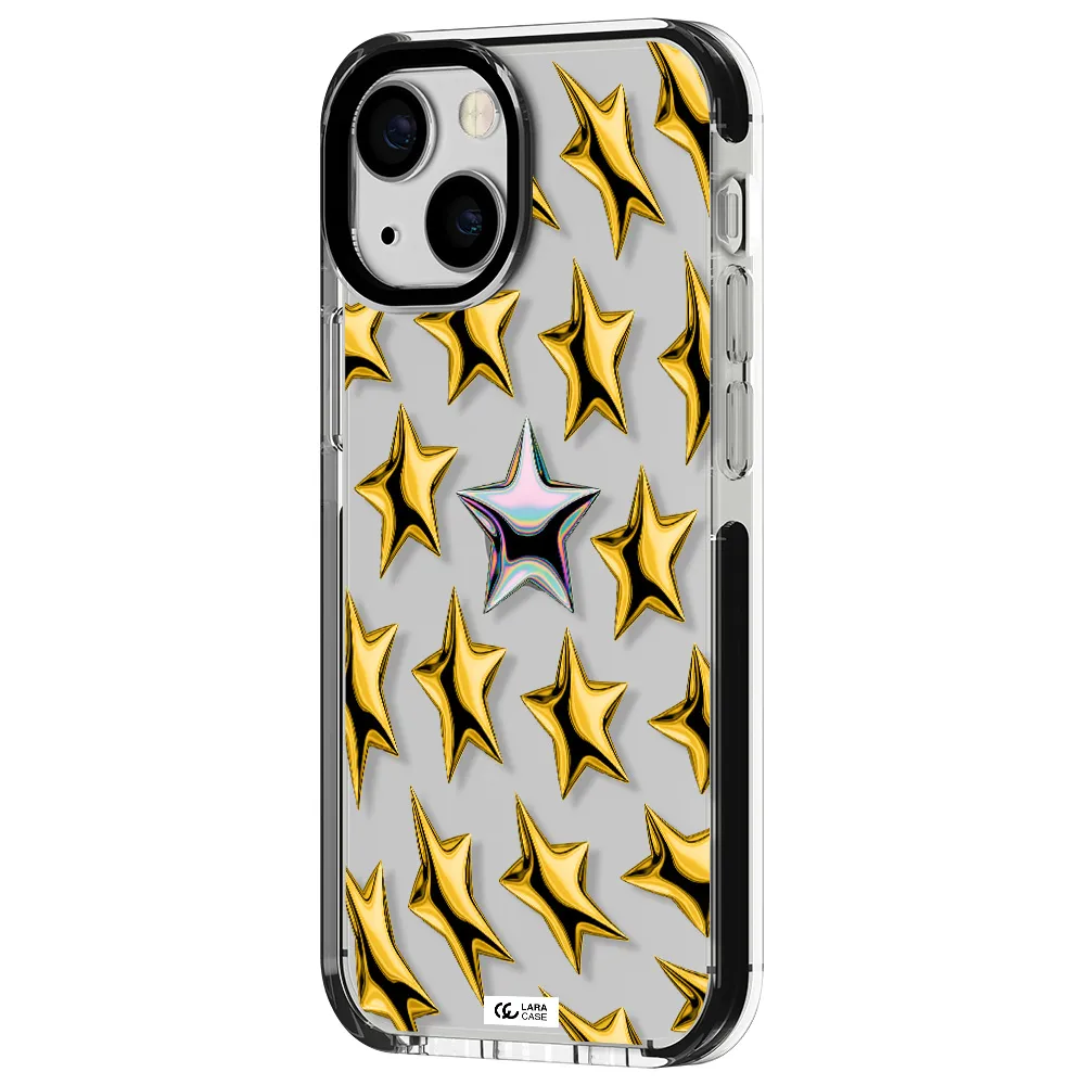 a group of gold stars Apple iPhone 15 impact black border Case