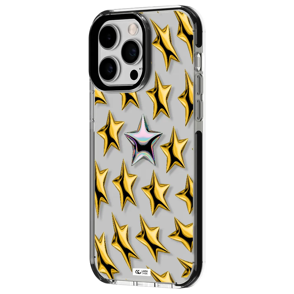 a group of gold stars Apple iPhone 15 Pro impact black border Case