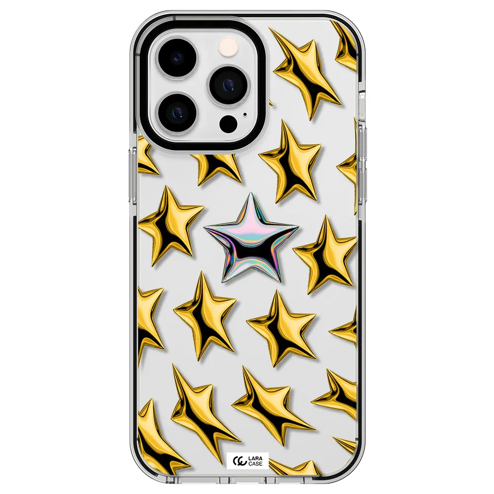 a group of gold stars Apple iPhone 15 Pro Max impact black border Case