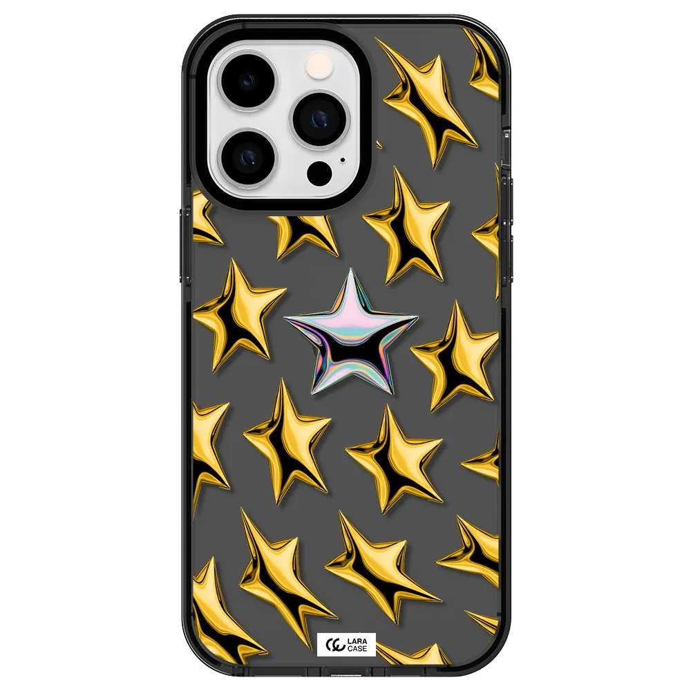 a group of gold stars Apple iPhone 15 Pro Max impact Smoke Black Case