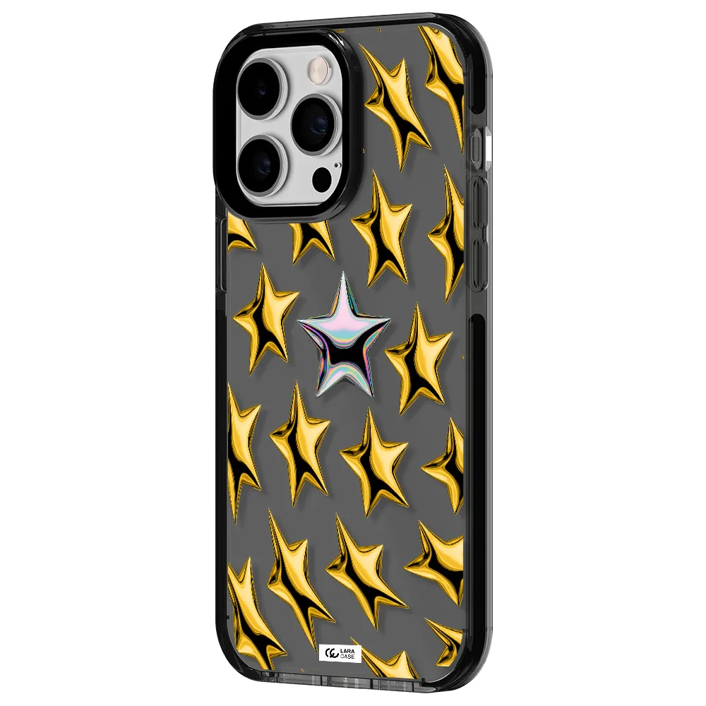a group of gold stars Apple iPhone 15 Pro Max impact Smoke Black Case