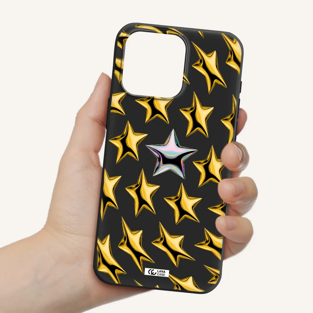 a group of gold stars Apple Iphone 15 Pro max Silicone black Case
