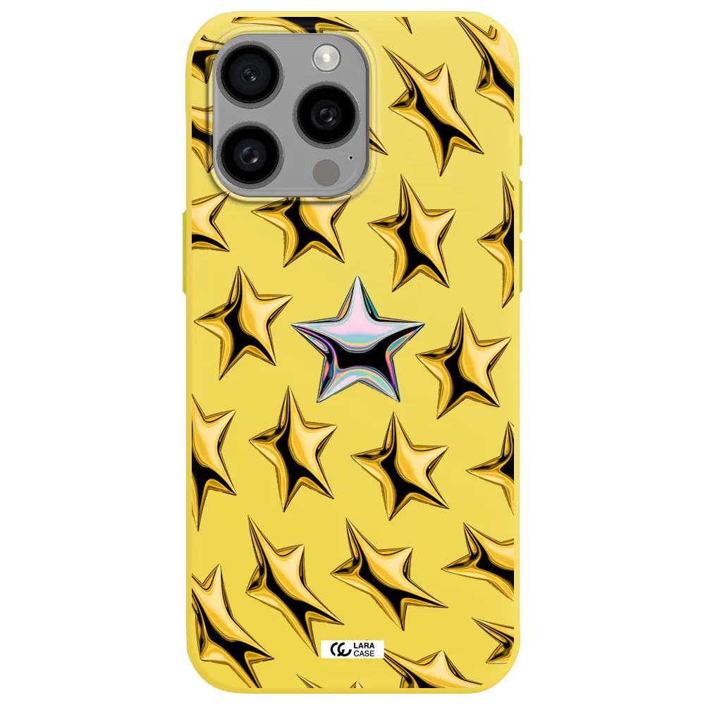 a group of gold stars Apple Iphone 15 Pro max Silicone canary yellow Case