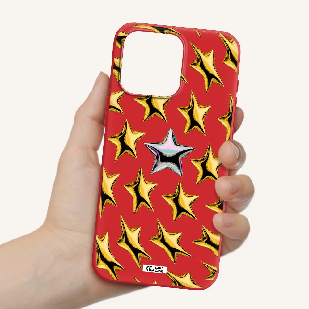 A Group Of Gold Stars Apple Iphone 15 Pro Max Silicone Imperial Red Case