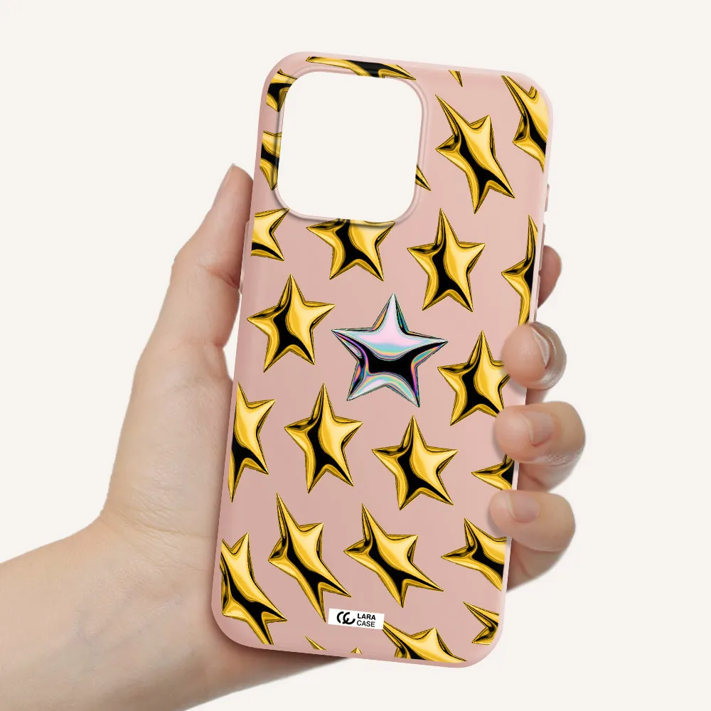a group of gold stars Apple Iphone 15 Pro max Silicone pastel pink Case