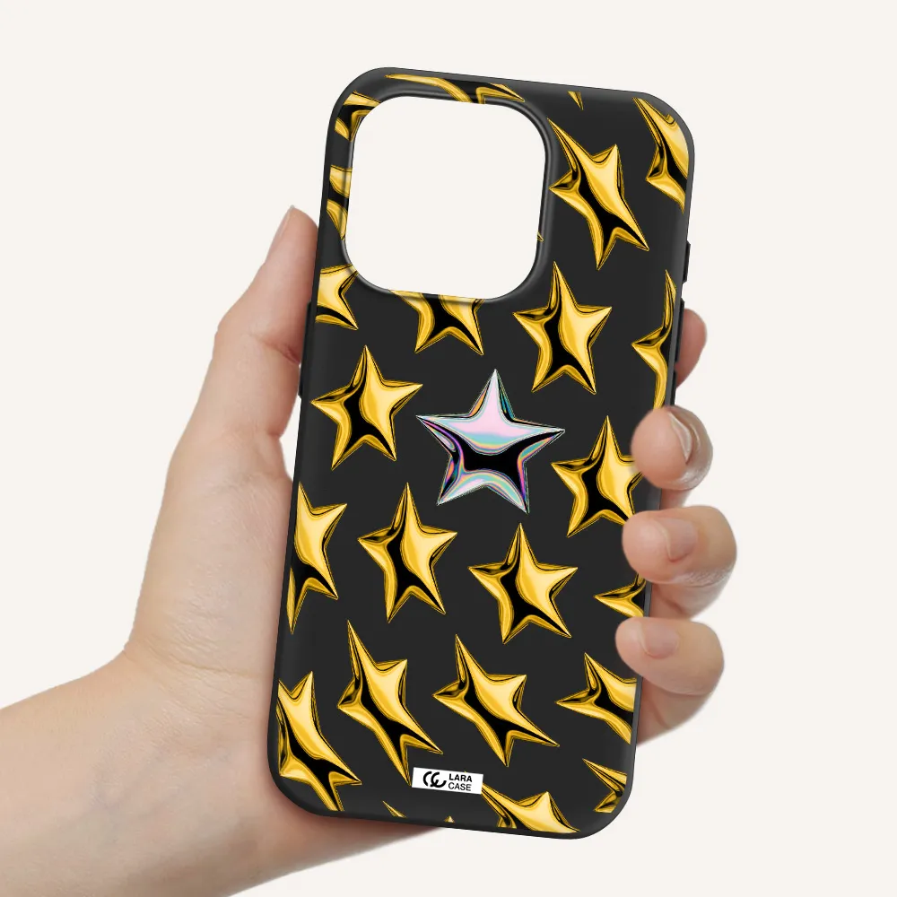 A Group Of Gold Stars Apple Iphone 15 Pro Silicone Black Case