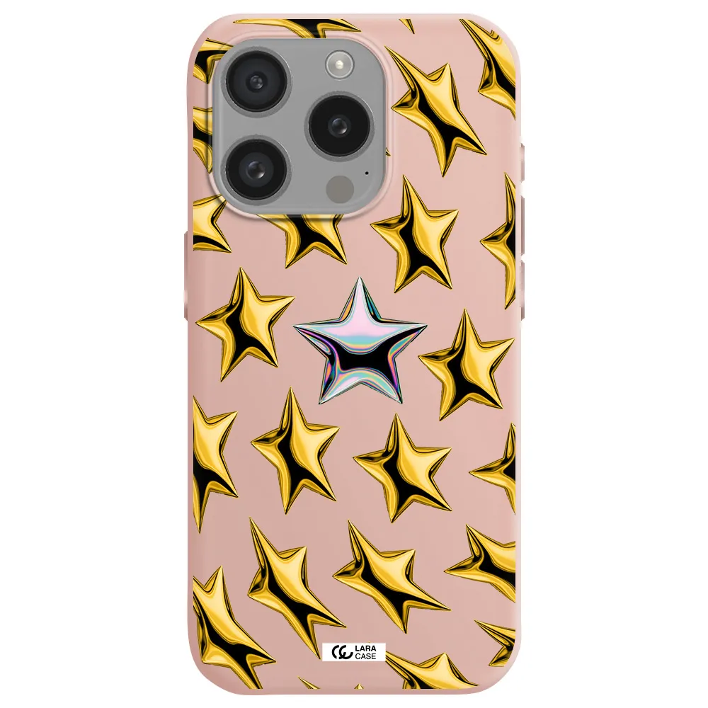 A Group Of Gold Stars Apple Iphone 15 Pro Silicone Pastel Pink Case