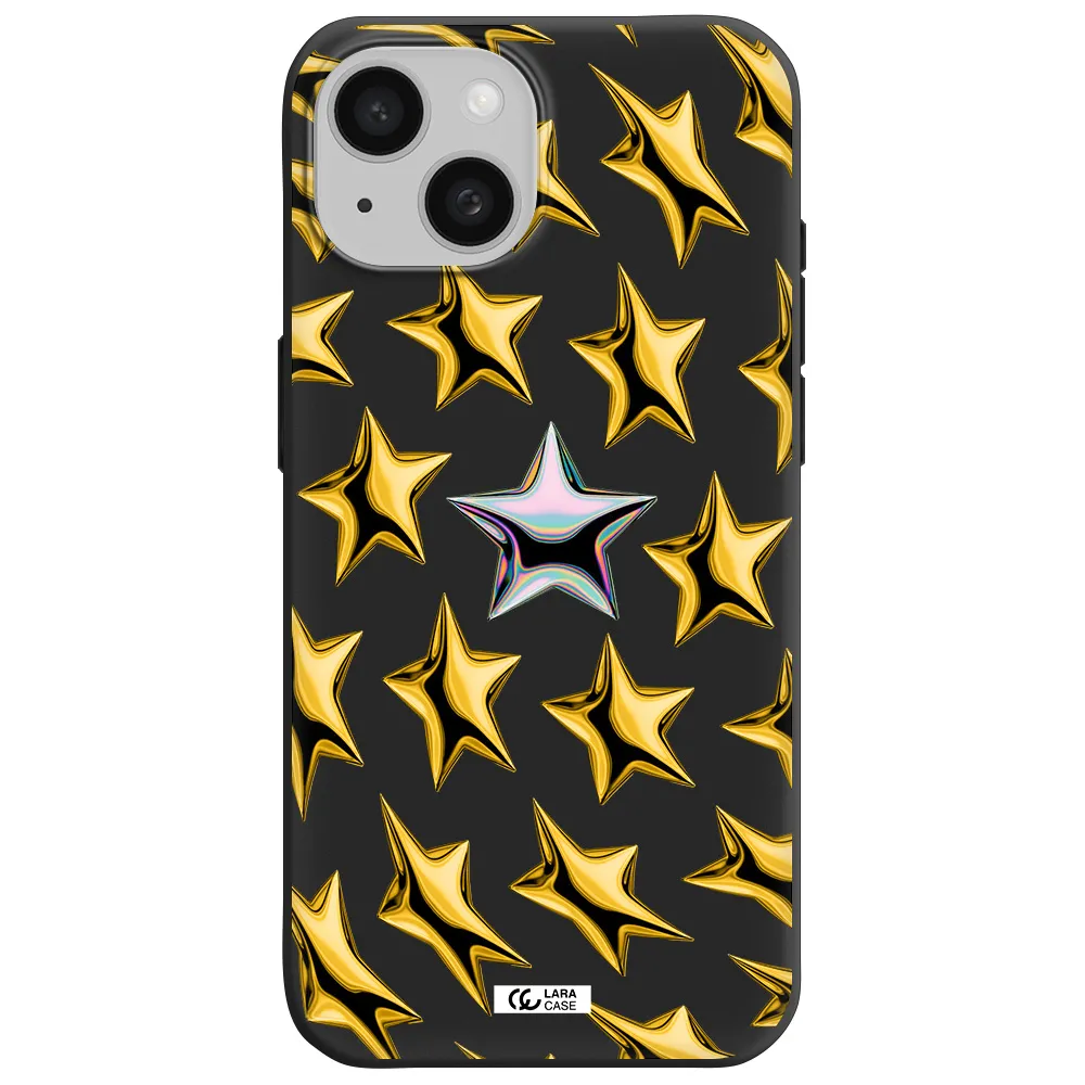 a group of gold stars Apple iPhone 15 Silicone black Case