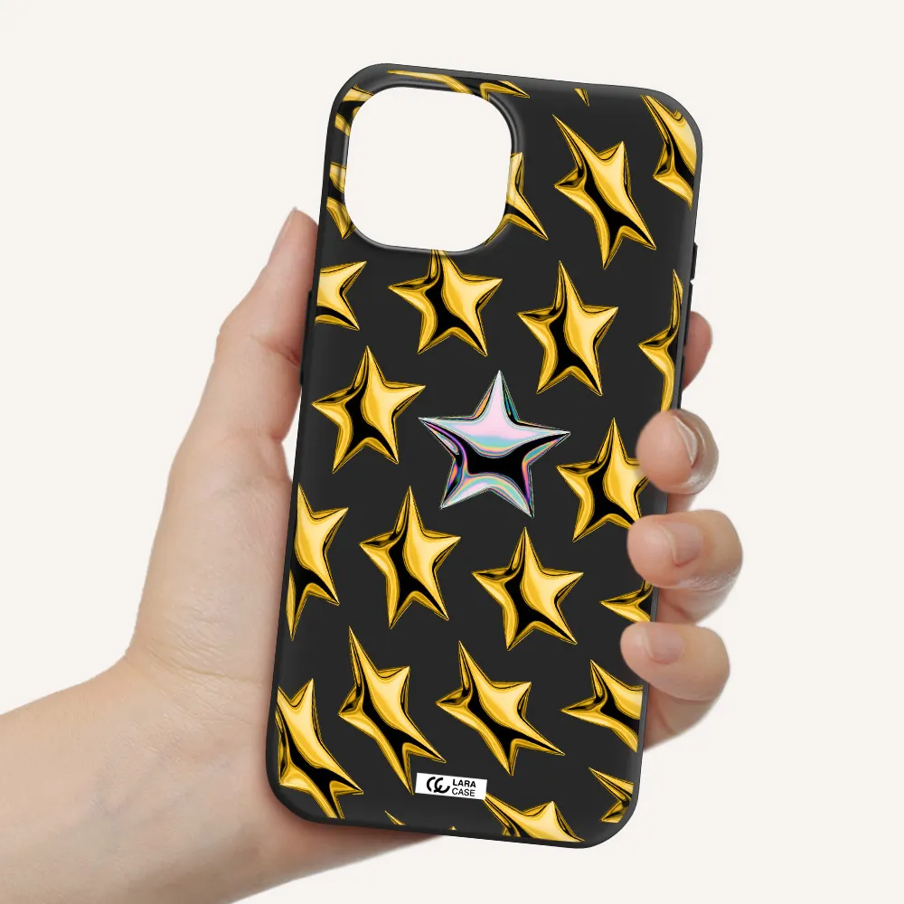 a group of gold stars Apple iPhone 15 Silicone black Case