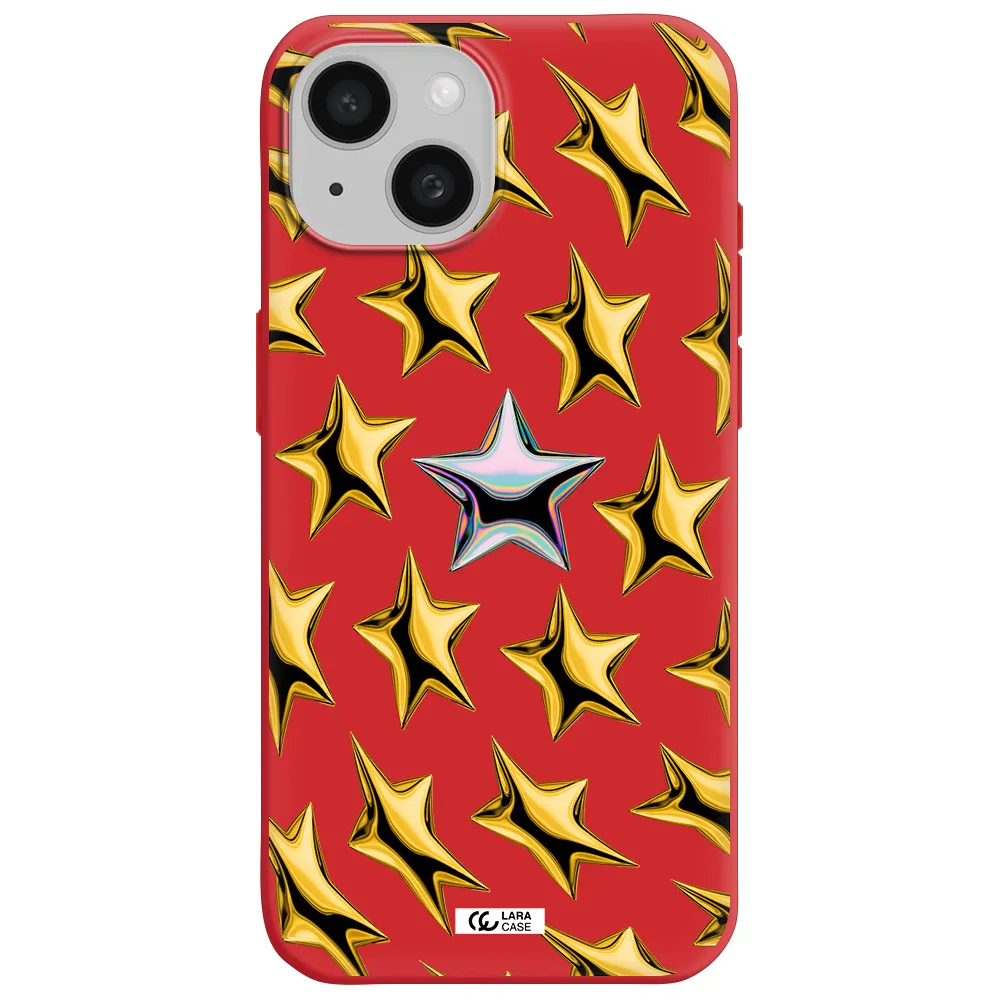 A Group Of Gold Stars Apple Iphone 15 Silicone Imperial Red Case