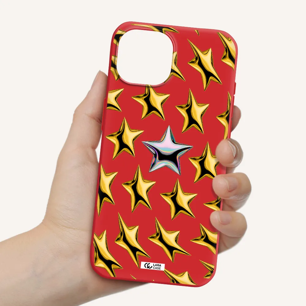 A Group Of Gold Stars Apple Iphone 15 Silicone Imperial Red Case