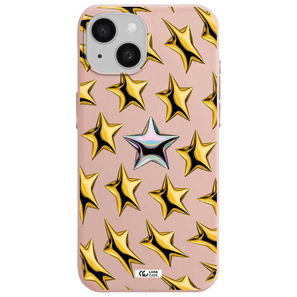 A Group Of Gold Stars Apple Iphone 15 Silicone Pastel Pink Case