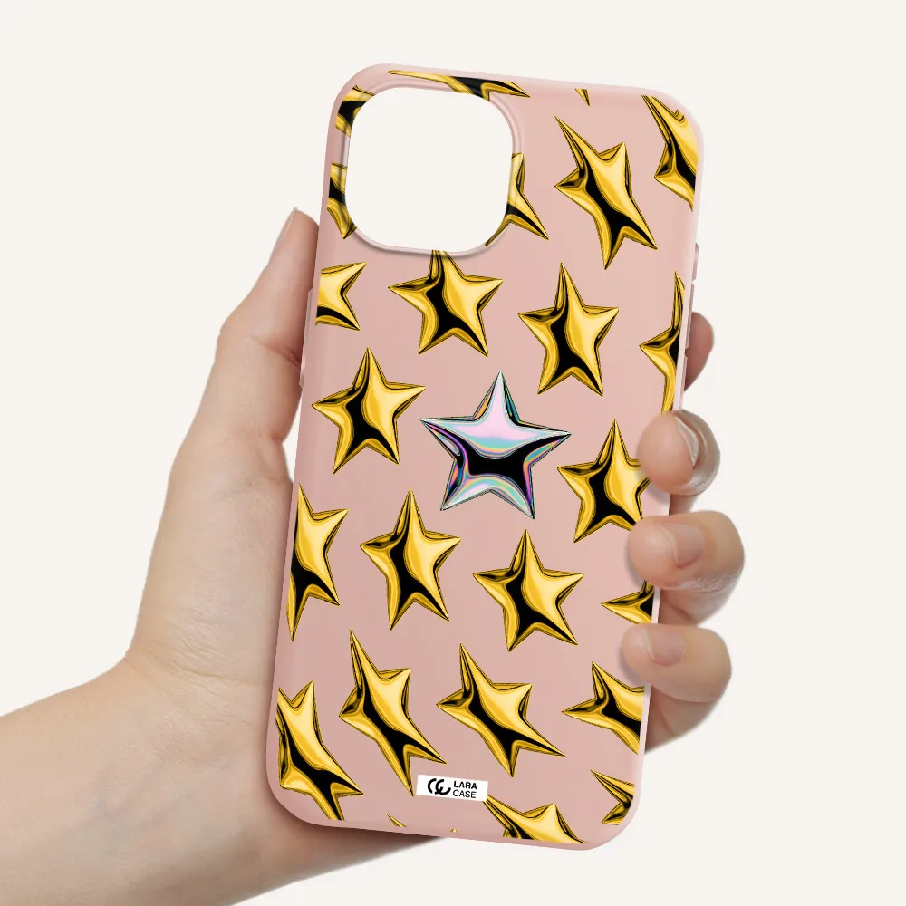 A Group Of Gold Stars Apple Iphone 15 Silicone Pastel Pink Case