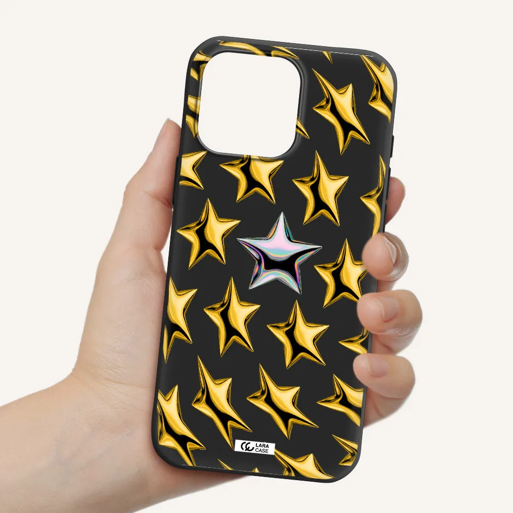 A Group Of Gold Stars Apple Iphone 16 Pro Max Silicone Black Case