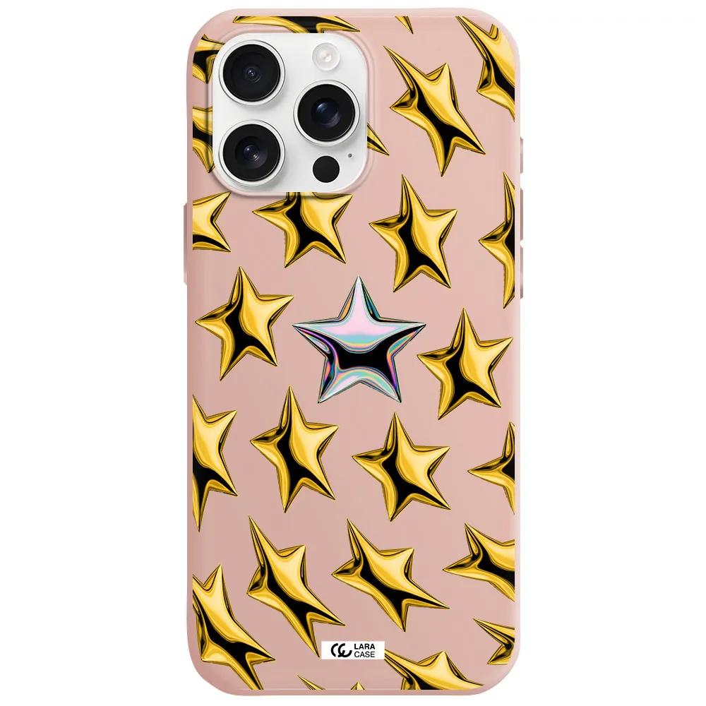 A Group Of Gold Stars Apple Iphone 16 Pro Max Silicone Pastel Pink Case